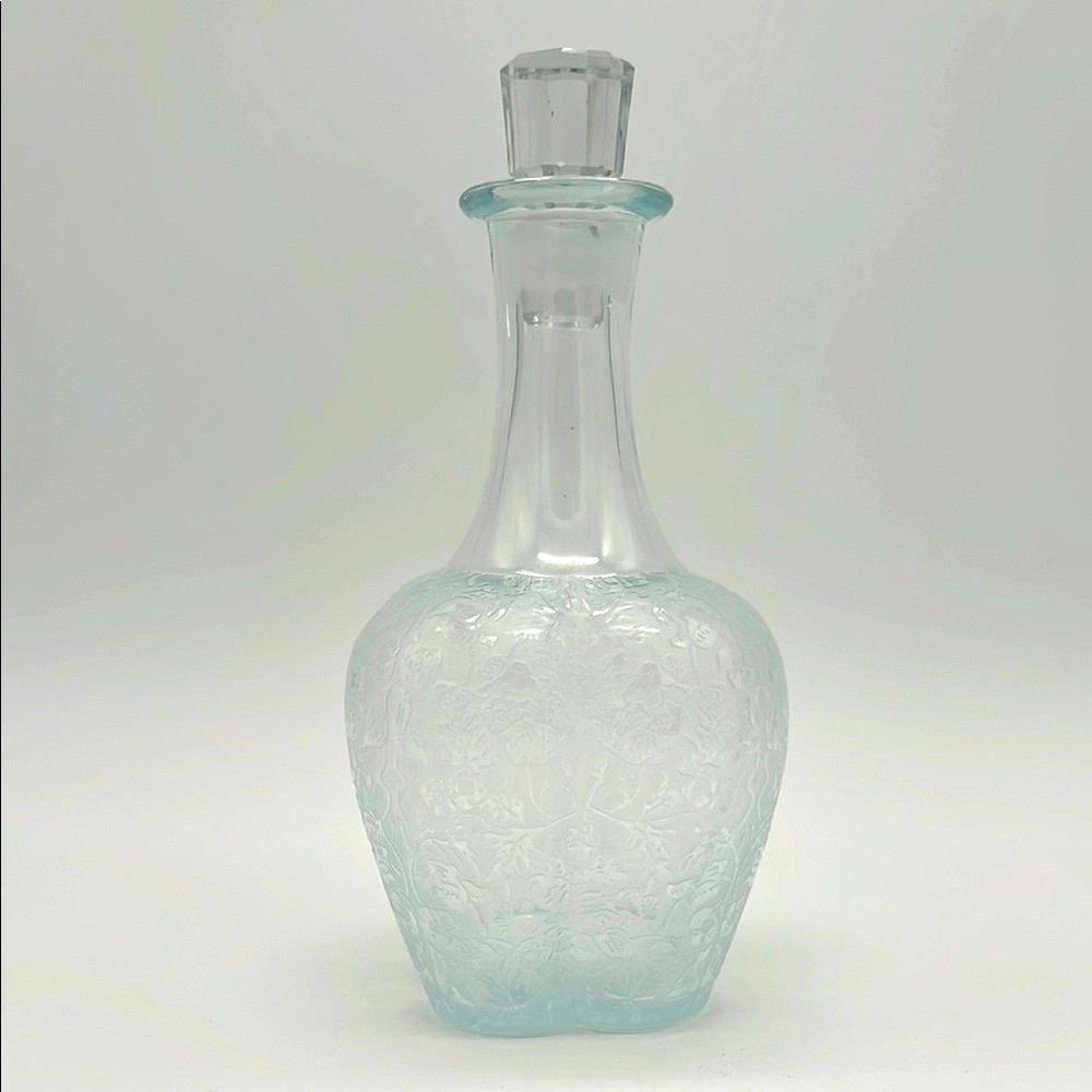 Vintage Paden City Glass Spring Orchard Decanter Frosted and Etched 4 Lobe c1930